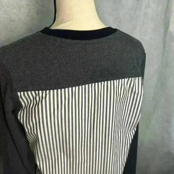 E.L.I. Small Pima Cotton Long Sleeve Pullover V Neck with Pockets Black & White - Picture 3 of 11